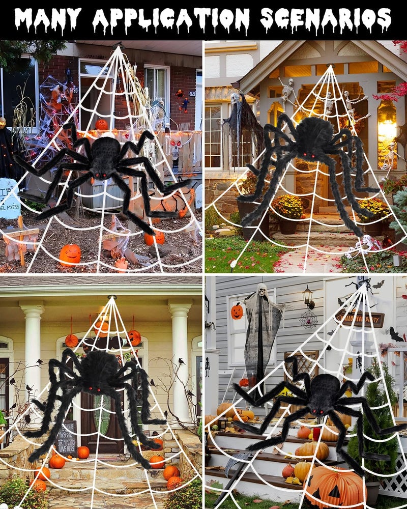 EH.DT Brighter Spider Webs Halloween Decorations Lights,250 Purple LED Light Up,8 Modes 16.4Ft Giant Spiderweb with Remote Control,48'' Giant Spider,Halloween Decor for Yard Outside - Image 5